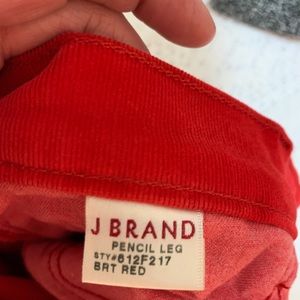J BRAND Pencil Leg Bright Red Corduroy Pants